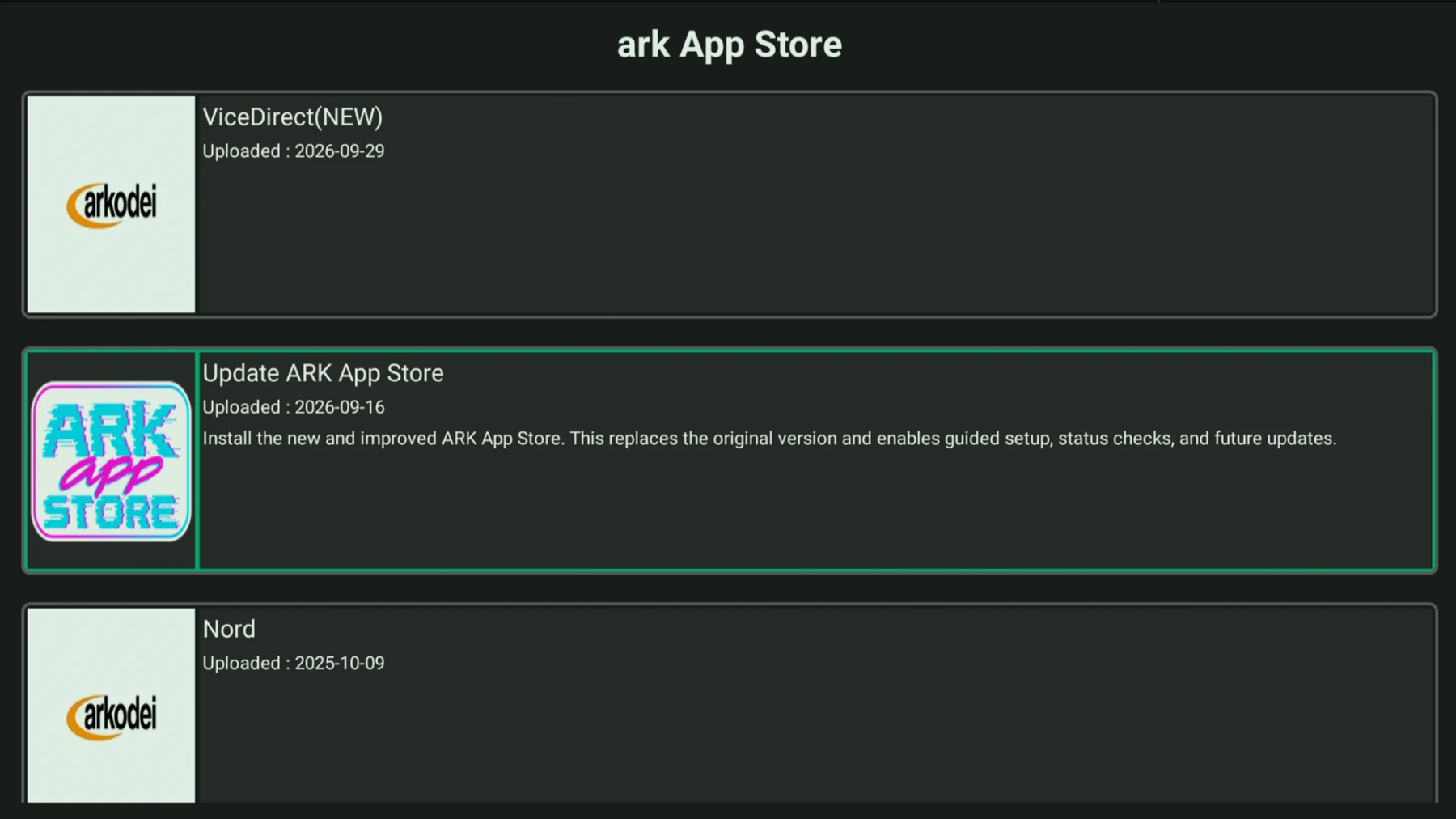 Original ARK App Store with Update ARK App Store highlighted